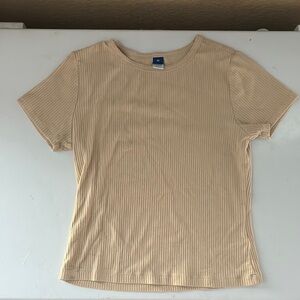 Old Navy Tan Ribbed Fitted T-Shirt